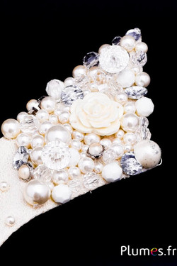Col perles - long.  60 x 10 cm - crème 